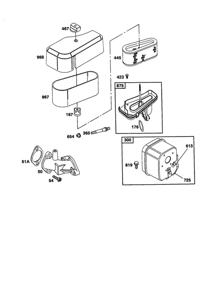 Exhaust Muffler Diagram and Parts List for 198700  Briggs and Stratton Engine